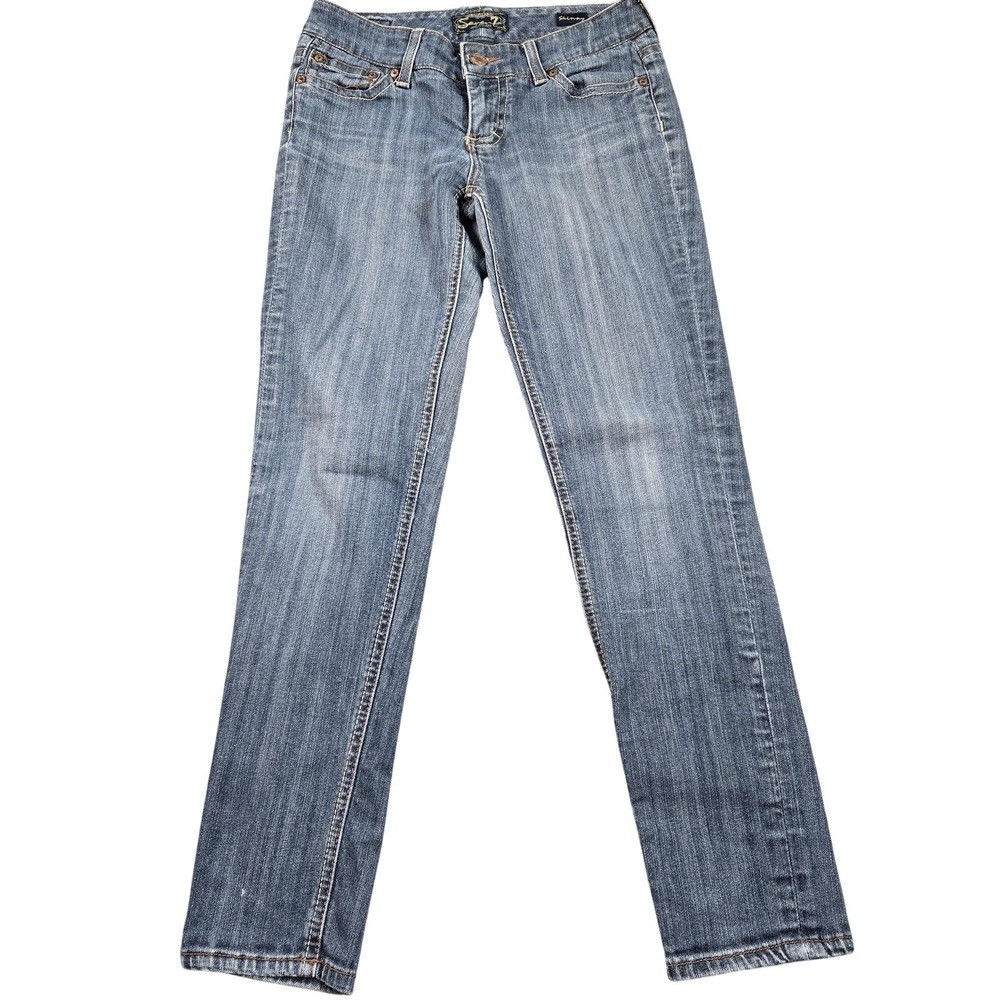 Seven7 Skinny Jeans Womens 29 Medium Wash Low Rise Stretch Embroidered Denim